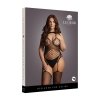 Contrast Fence Net Suspender Bodystocking - Plus Size
